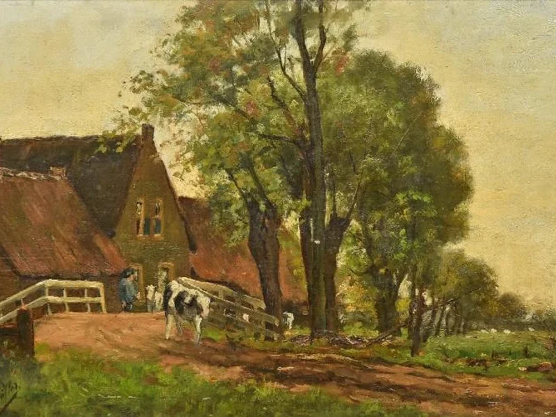 1859-Willem Müller - Edifici agricoli olandesi in un paesaggio rurale
